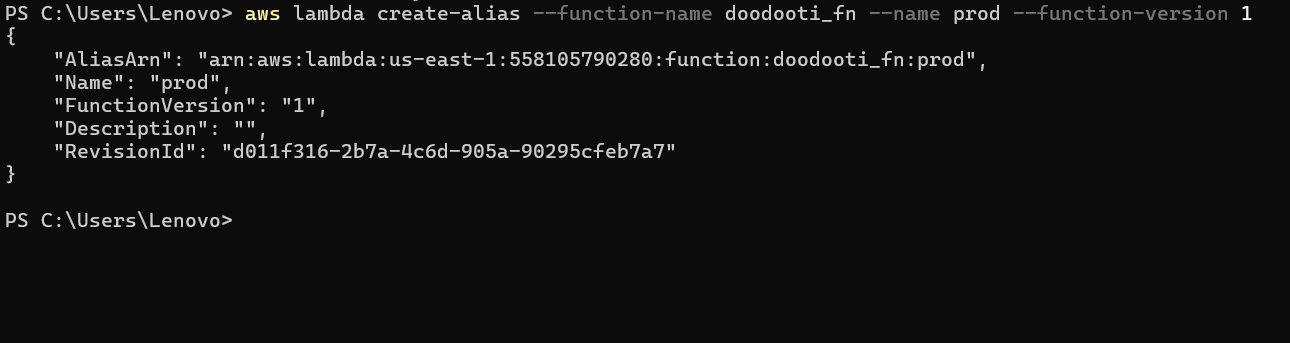 Creating an alias for version 1 of doodooti_fn