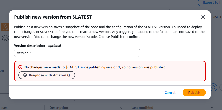 Error when trying to publish a new version without changes